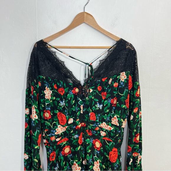 NWT Anthropologie Lacy V-Neck Mini Dress in Black Floral Motif Women’s Size 14 - Picture 12 of 16
